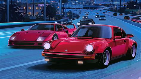 Porsche, highway, ferrari, retro sports cars, artwork, Vehicle, HD ...