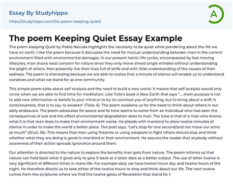 The poem Keeping Quiet Essay Example | StudyHippo.com