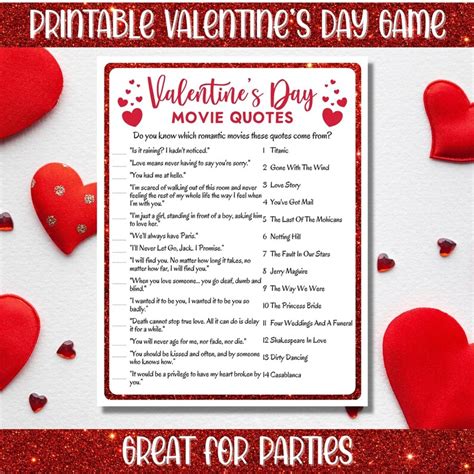 Printable Valentine's Day Movie Quotes Party Game Instant - Etsy