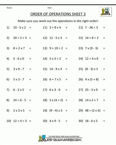 Pemdas Worksheets Order Of Operations 3 | Pemdas Worksheets - Math Worksheets Printable