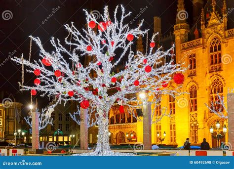 Christmas Market Place at Bruges, Belgium Stock Photo - Image of grote ...