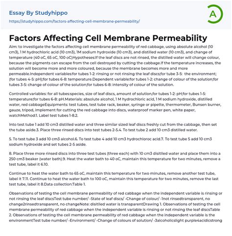 Factors Affecting Cell Membrane Permeability Essay Example | StudyHippo.com