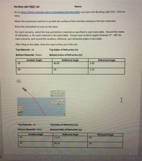 Solved Bending Light PbET Lab Name: Go to | Chegg.com