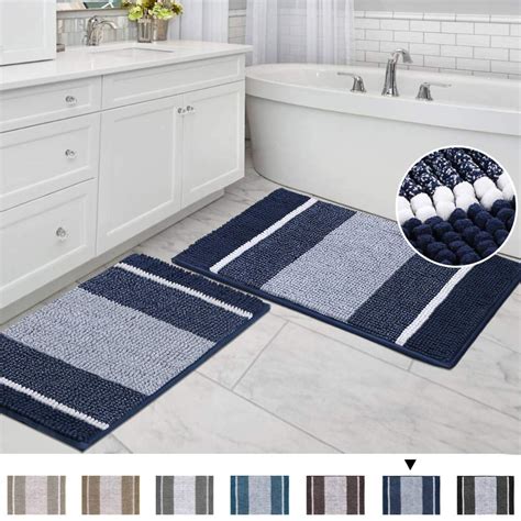 Extra Thick Chenille Striped Pattern Bath Rugs for Bathroom Non Slip ...