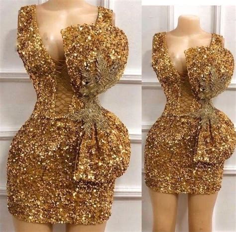 Short gold birthday dress, Elegant sequins party dress by gechisignatur - Afrikrea