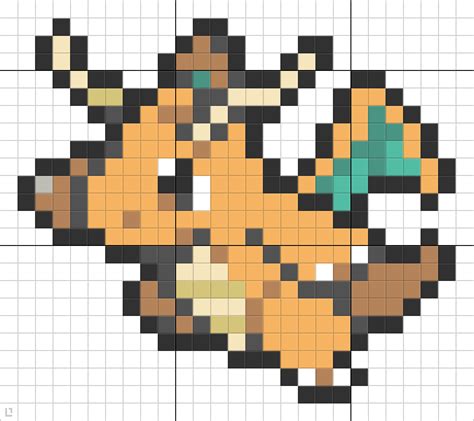 dragonite pixel art grid Perler dragonite fuse hama kandi pyssla beading kralenpatronen ...