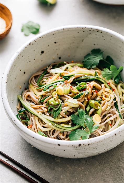 Soba Noodle Salad recipe with julienned cucumber and sesame-ginger scallion sauce is light, re ...