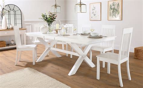 Grange White Extending Dining Table with 6 Oxford Chairs | Furniture Choice