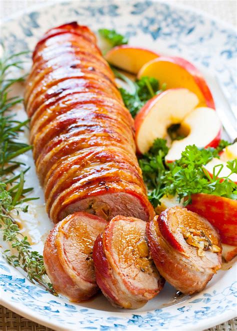 Bacon-Wrapped Stuffed Pork Tenderloin Recipe | SimplyRecipes.com