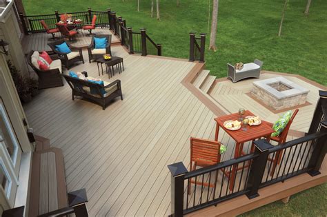 AZEK Deck Arbor Collection in Hazelwood with Morado accents, Premier Rail in Black, and a ...