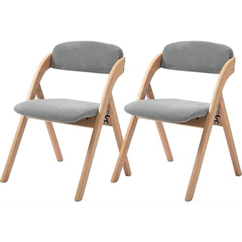 HOMEFUN Folding Wooden Stackable Dining Chairs with Gray Padded Seats (Set of 2) HFHDOF-058GY ...