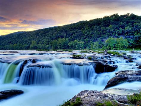 Sandstone Falls At Sunset In West Virginia Hdr Photograph by Brendan Reals