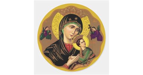 Catholic Mother of Perpetual Help Religious Icon Classic Round Sticker | Zazzle