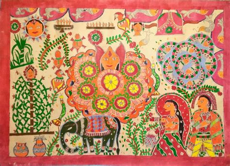 Kohbar - Mithila painting (30" x 22") - International Indian Folk Art Gallery