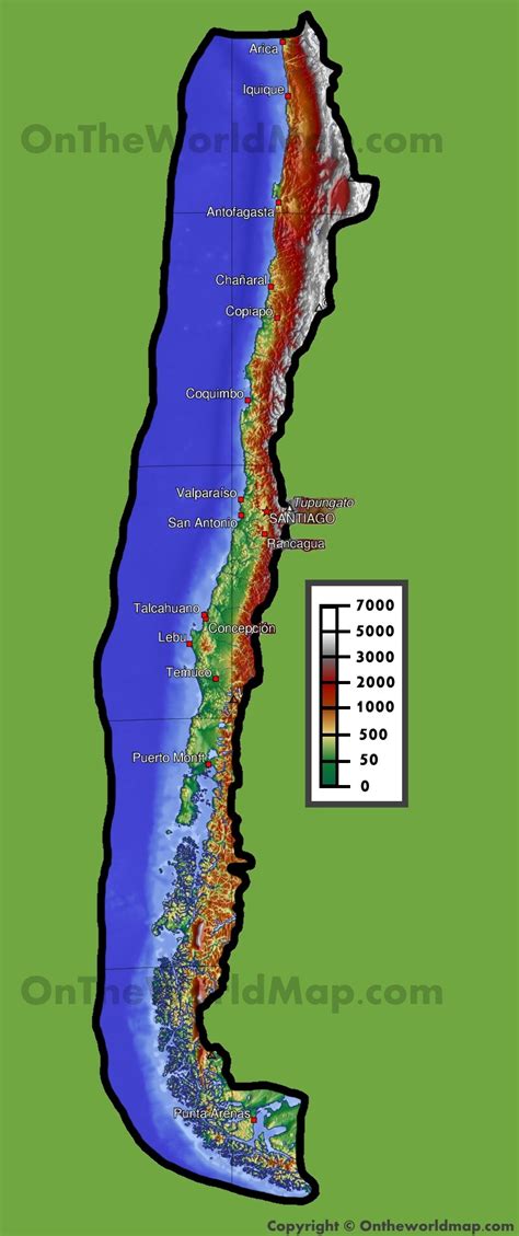 Chile physical map - Ontheworldmap.com