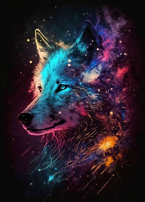 'Galaxy Wolf' Poster, picture, metal print, paint by professionaldesigns | Displate