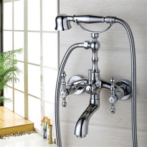 2 Functions Bathtub Faucets Bathroom Faucet Mixer Tap Wall Mounted Hand Held Shower Head Kit ...