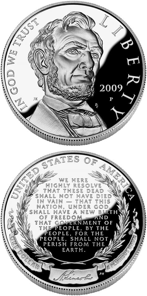 1 dollar Abraham Lincoln - 2009 - Series: Commemorative silver 1 dollar ...