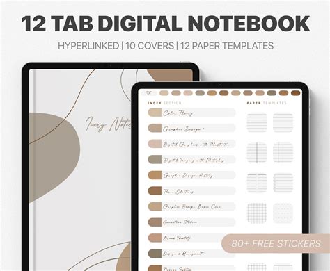 Digital Notebook With Tabs 12 Tab Digital Notebook Digital | Etsy
