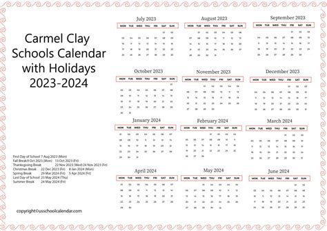 Carmel Clay Schools Calendar with Holidays 2023-2024