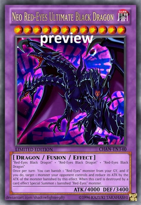 Neo Red-eyes Ultimate Black Dragon Orica Custom Card Obelisk Tormentor ...