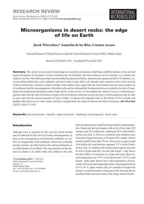 (PDF) Microorganisms in desert rocks: the edge of life on Earth