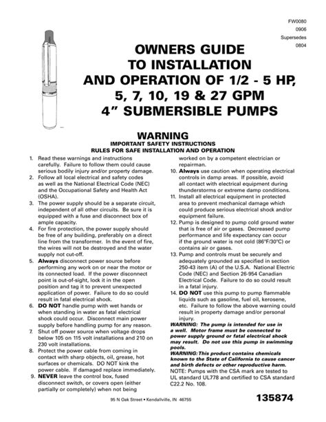 4 inch submersible pump installation instructions.