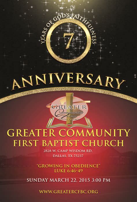 Join Us! Greater Community First will be celebrating our 7th Church Anniversary on Sunday 22 ...