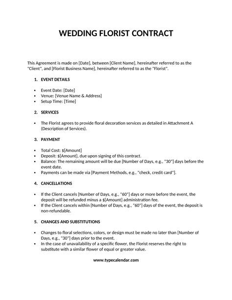 Free Printable Wedding Florist Contract Templates [Word, PDF]