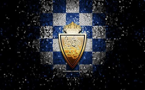 Download wallpapers Real Zaragoza FC, glitter logo, La Liga 2, blue ...