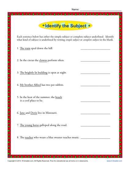 Simple Subject and Complete Subject - Worksheet Activity - K12reader