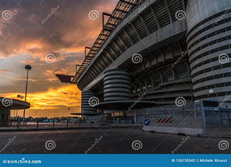 San Siro Stadium of Milan and Ticket Office at Sunset Editorial ...