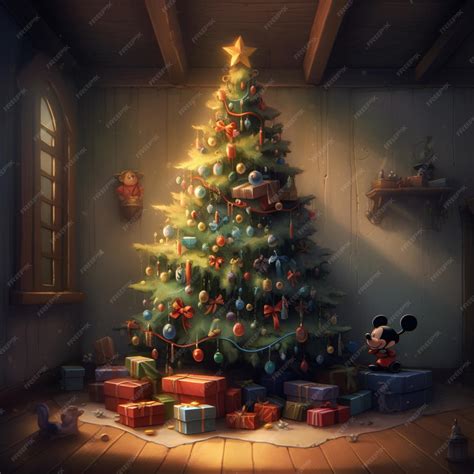 Premium Photo | Mickey mouse christmas tree with presents and a star ...