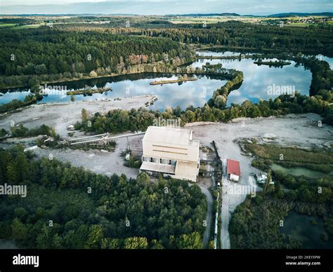 Gravel Pit with Pond - Aerial View - Commercial Gravel and Sand Quarry - Gravel Industry Stock ...