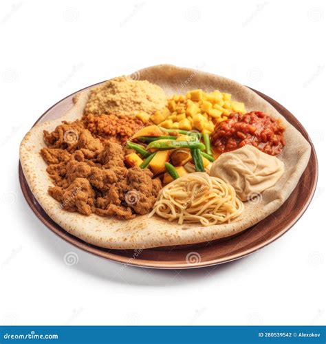 Delicious Ethiopian Injera with a Variety of Stews on a Plate . Stock Illustration ...