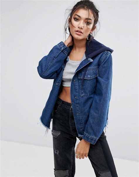 ASOS Denim Hooded Jacket with Raw Edges Shop