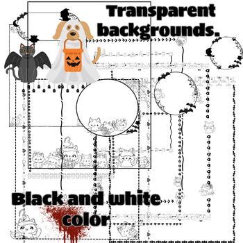 Black and White Page Borders/Digital Paper Border /Cat Halloween Theme