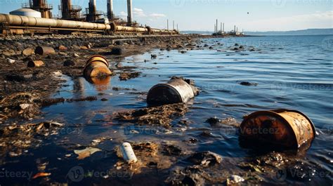 Contaminated water concept, Dirty water flows from the pipe into the river, sea, Water pollution ...