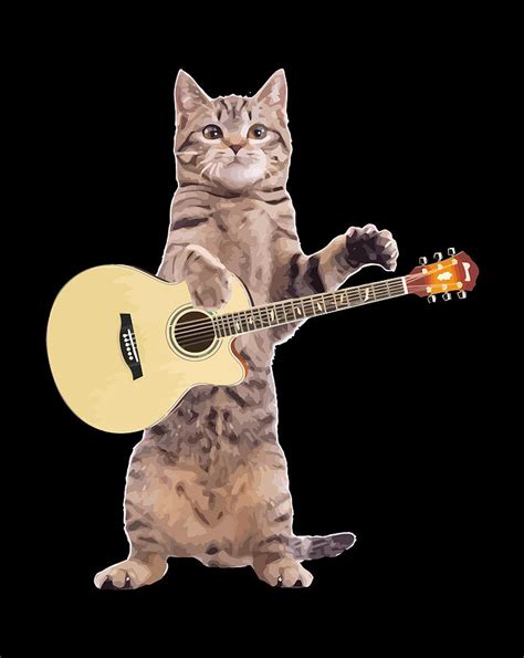 Funny Cat Playing Acoustic Guitar Digital Art by Sue Mei Koh