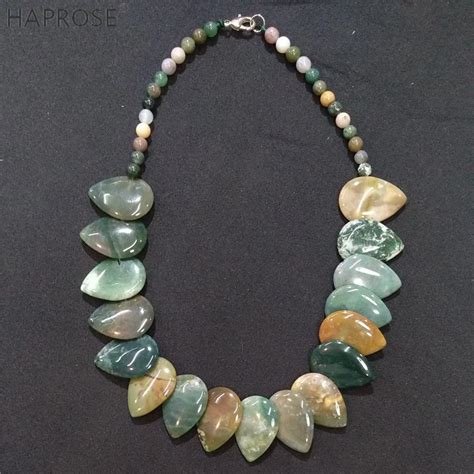 Natural Stone Indian Agate Necklace Women Men Agate Drop Shape Pendant Jewelry Powerstone ...