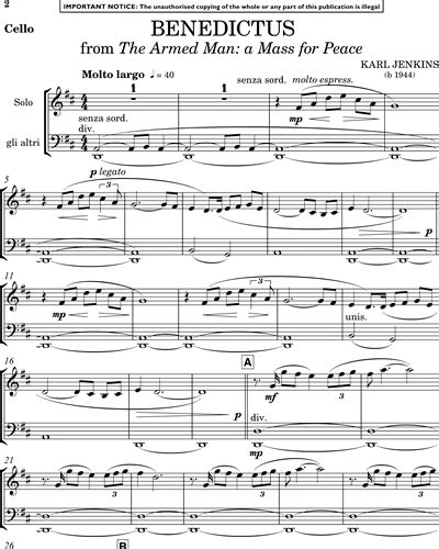 Benedictus (from 'The Armed Man') Cello Sheet Music by Karl Jenkins ...