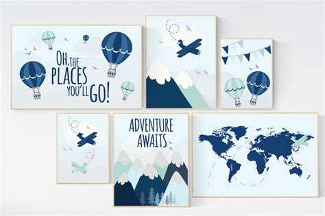 Adventure nursery decor, nursery decor boy adventure, nursery decor boy plane, world map nursery ...