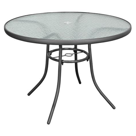 Garden Elements Sienna Metal Round Patio Glass Top Table, 40" (Gray) - Walmart.com - Walmart.com