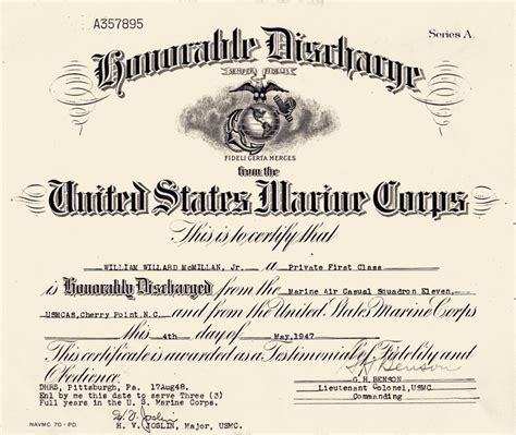 Military Honorable Discharge Certificate