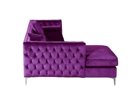 Iconic Home Da Vinci Button Tufted Velvet Left Facing Chaise Sectional ...