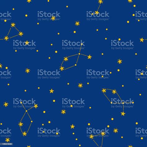 Starry Night Seamless Pattern Vector Illustration In Cute Cartoon Style ...