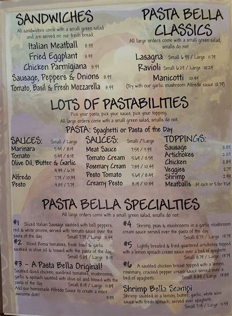 Online Menu of Pasta Bella Restaurant & Bakery, Fredericksburg, TX