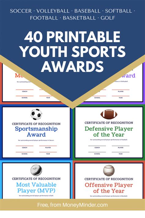 Youth Sports Award Ideas with 40 Free Printable Certificates - MoneyMinder | Sports awards ...