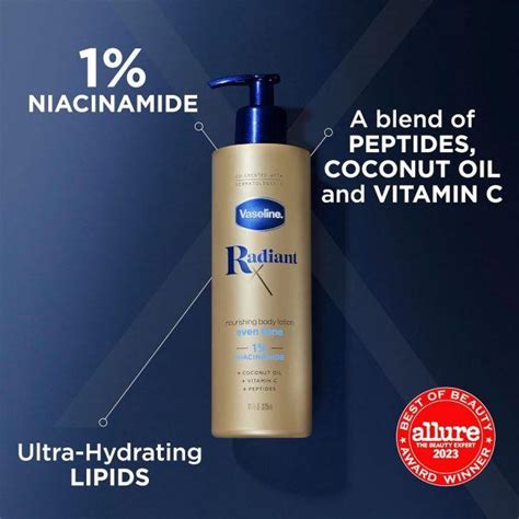 Vaseline Radiant X Even Tone Nourishing Body Lotion With 1% Niacinamide, Coconut Oil, Vitamin C ...