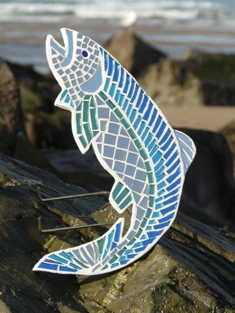 Mosaic fish | Blue Leaping Fish Mosaic | Mosaic animals, Mosaic art projects, Mosaic